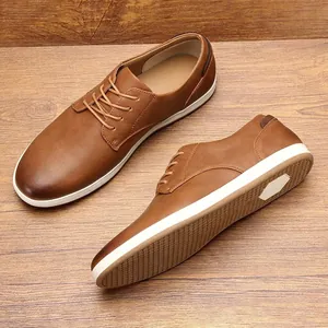 Zapatos Casuales de Cuero de Microfibra para Hombre Talla Grande 39-50 Zapatillas Planas con Cordones Cómodas Transpirables Rétro