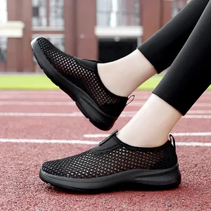 Women Casual Mesh Sneakers Breathable Hollow Out Slip On Loafers Lightweight Soft Sole Walking Shoes Daily Sporty Footwear