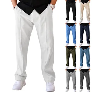 Pantalon de Jogging Décontracté pour Hommes Jambe Droite Oversize Couleur Unie Texture Gaufre Polyester Avec Cordon de Serrage