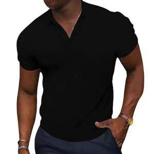 Polo noir à manches courtes pour homme, coupe ajustée idéale pour le sport ou les loisirs