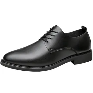 Classic black men's business casual oxford leather shoes with a comfortable soft rubber sole