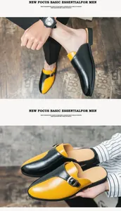 Mules en cuir bicolore jaune et noir élégantes pour hommes à bout fermé