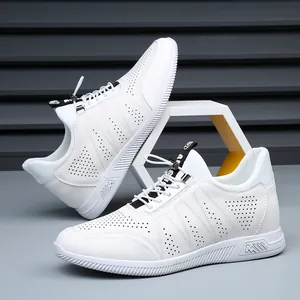 Modern white genuine leather sneakers with perforated design and hidden heel lift