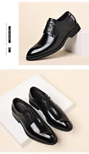 High-quality detailed view of black leather business dress shoes with brogue patterns for men