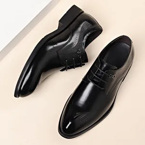 Premium black genuine leather business dress shoes with classic British brogue carving