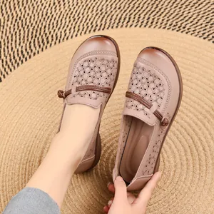 Breathable hollow-out soft sole slip-on shoes for middle-aged and elderly women