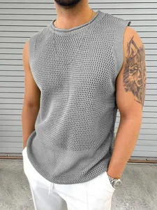 Ανδρικό Πλεκτό Διάτρητο Tank Top Στρογγυλή Λαιμόκοψη Αμάνικο Βισκόζη Δίχτυ Γιλέκο Στενή Εφαρμογή Καθημερινό Αστική Μόδα