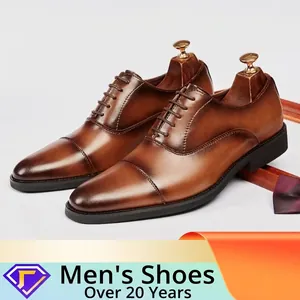 Men Business Formal Oxford Shoes Split Cowhide Leather Cap-Toe Lace-Up British Style Gentleman Dress Shoes For Wedding Office