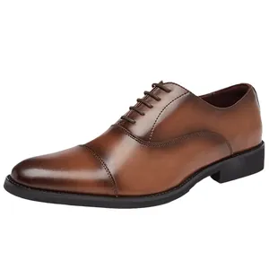 Elegant brown genuine leather oxford shoes for men's business formal and wedding attire