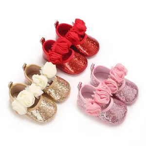 Baby Mädchen Weiche Sohle Lauflernschuhe Glitzer Prinzessin Schuhe Chiffon Blume Schleife Rutschfeste Kleinkind Erstlingsschuhe