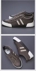 Chaussures en toile pour hommes gris anthracite avec bandes crème et semelles contrastées