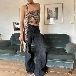 Top de tubo sexy con estampado de leopardo y bufanda a juego para moda de mujer