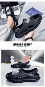 Stylish black men's sandals with soft soles and trendy 'SMILE' print detail.
