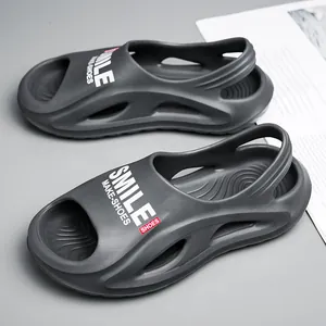 Men's Casual Beach Sandals Summer EVA Soft Sole Non-Slip Slide Slippers Fashion Two-Way Wear Outdoor Lightweight Smile Print Shoes