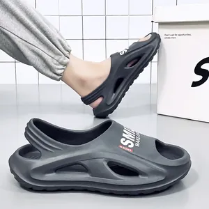 Modern grey men's sandals with soft soles and sporty hollow design for summer beachwear