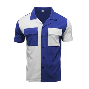 Detailed shot of a color-block corduroy shirt with heavy texture and flap pockets