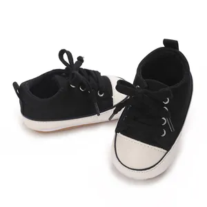 Baskets classiques en toile pour bébé noir et blanc avec semelles souples 0-1 an