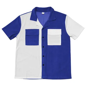 Men's two-tone corduroy short-sleeve work shirt with double functional pockets