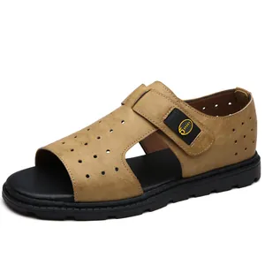 Sandales pour hommes kaki respirantes avec semelle antidérapante et sangle velcro