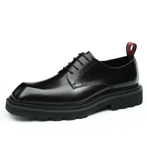 Herren Derby-Schuhe aus echtem Leder mit quadratischer Zehe und dicker Sohle in Schwarz
