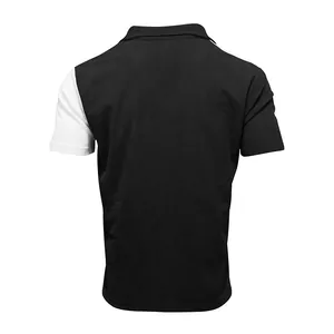 Detailed back view of men's heavy corduroy short-sleeve shirt with white contrast sleeve