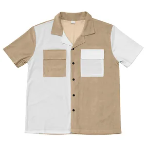 Detailed flat lay of a color-block corduroy short sleeve shirt for men