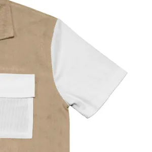 Detailed close-up showing the heavy corduroy texture and patchwork of the men's summer shirt