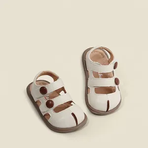 Sandalias de Aprendizaje para Bebés Piel Microfibra Zapatos Niños Punta Cerrada Antideslizante Cierre Gancho y Bucle Verano Casual Calzado