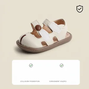 Sandalias de verano cerradas para niños con diseño hueco transpirable y cierre velcro
