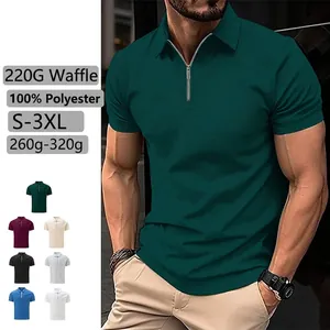 Polo premium à manches courtes en maille gaufrée pour homme avec fermeture éclair