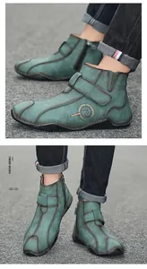 Botas Martin para hombre en cuero verde azulado desgastado con cremallera y tira