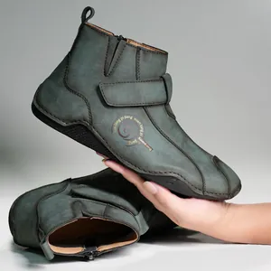 Botas Martin de Hombre Cuero de Microfibra Caña Alta Zapatos Casuales Cálidos Acolchados Otoño Invierno Antideslizantes Retro