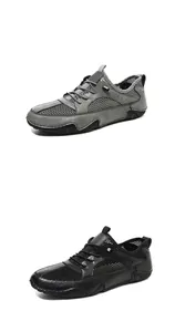 Detail van casual herenschoenen van leer en mesh met ademend ontwerp en octopus zool