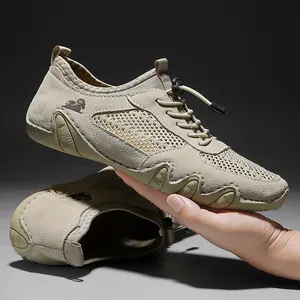 Herren Echtes Leder Mesh Patchwork Lässige Sneakers Atmungsaktiv Octopus Sohle Outdoor Sportschuhe Genäht Rutschfest Wanderschuhe