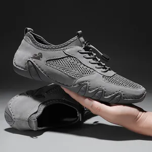 Bequeme graue Herren-Freizeitschuhe aus Mesh mit einzigartiger rutschfester Oktopus-Sohle