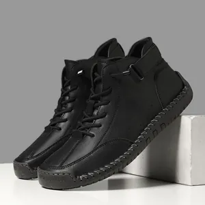 Premium hand-stitched black high-top Martin boots for men featuring durable rubber sole