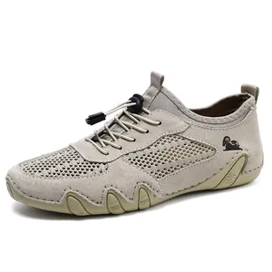 Atmungsaktive Herren Leder-Mesh-Sneaker mit Oktopus-Sohle und elastischen Schnürsenkeln