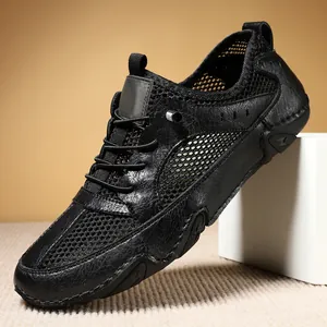 Ademende heren sneakers van leer en mesh in zwart met een uniek octopus zoolontwerp