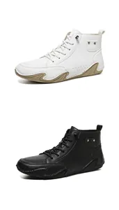 Herenlaarzen in Martens-stijl van zwart en wit leer met unieke octopus rubberen zool