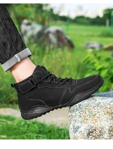 Bottes de plein air montantes noires pour hommes avec semelle antidérapante robuste