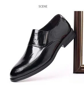 Macro detail of black leather slip-on dress shoe with high shine finish
