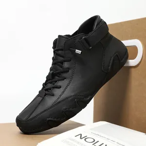 Schwarze Rindsleder-High-Top-Stiefel mit Oktopus-Sohle für den Winter