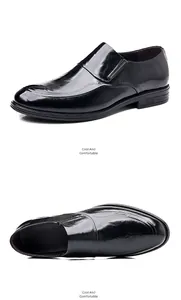 Elegant black glossy leather men's business dress shoes with a convenient slip-on design
