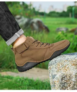 Bottines d'extérieur en cuir marron pour hommes avec semelle antidérapante pieuvre.