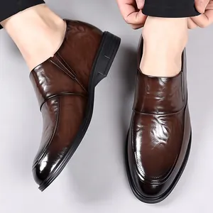 Classic brown leather slip-on dress shoes for men, elegant business formal footwear