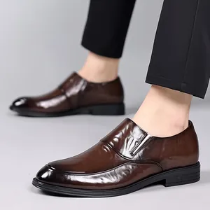 Elegant dark brown genuine leather men's slip-on dress shoes for formal business wear