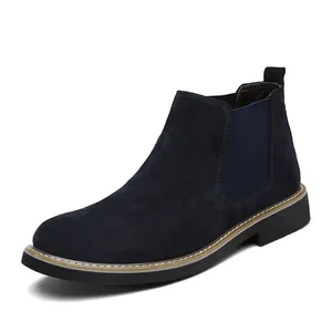 Classici stivaletti Chelsea da uomo in pelle scamosciata blu navy con pannelli elastici