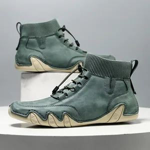 Unisex Hohe Socken-Sneaker Mikrofaser-Leder Martin Stiefel Wellenzunge Atmungsaktiv Rutschfest Lässige Outdoor-Winterstiefel