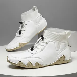 Bequeme weiße High-Top-Sockenstiefel für Damen und Herren mit einzigartigen gewellten Sohlen