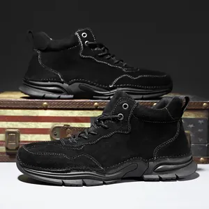 Bottines Martin pour homme en cuir noir, chaussures de loisirs antidérapantes